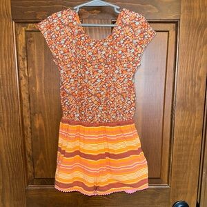 Matilda Jane orange/rust striped/floral romper girls size 6